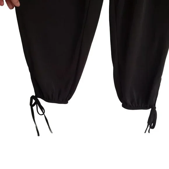 Onzie Black Polyester High Rise Tie Cuff Pull On Jersey Jogger Pants - Picture 3 of 7